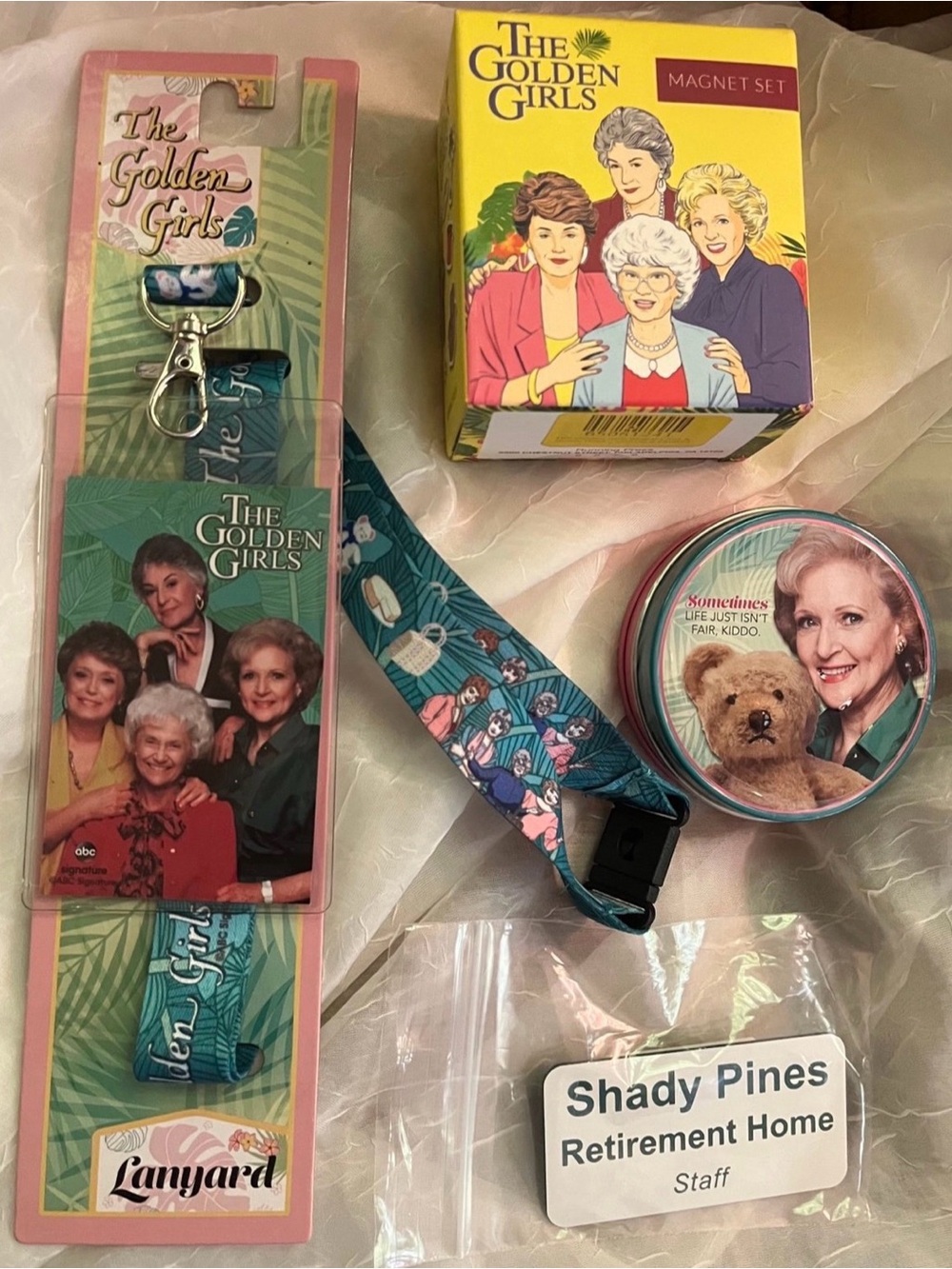 Golden Girls Lanyard, Magnet Set, Collector Pin and Rose Tin of Mints